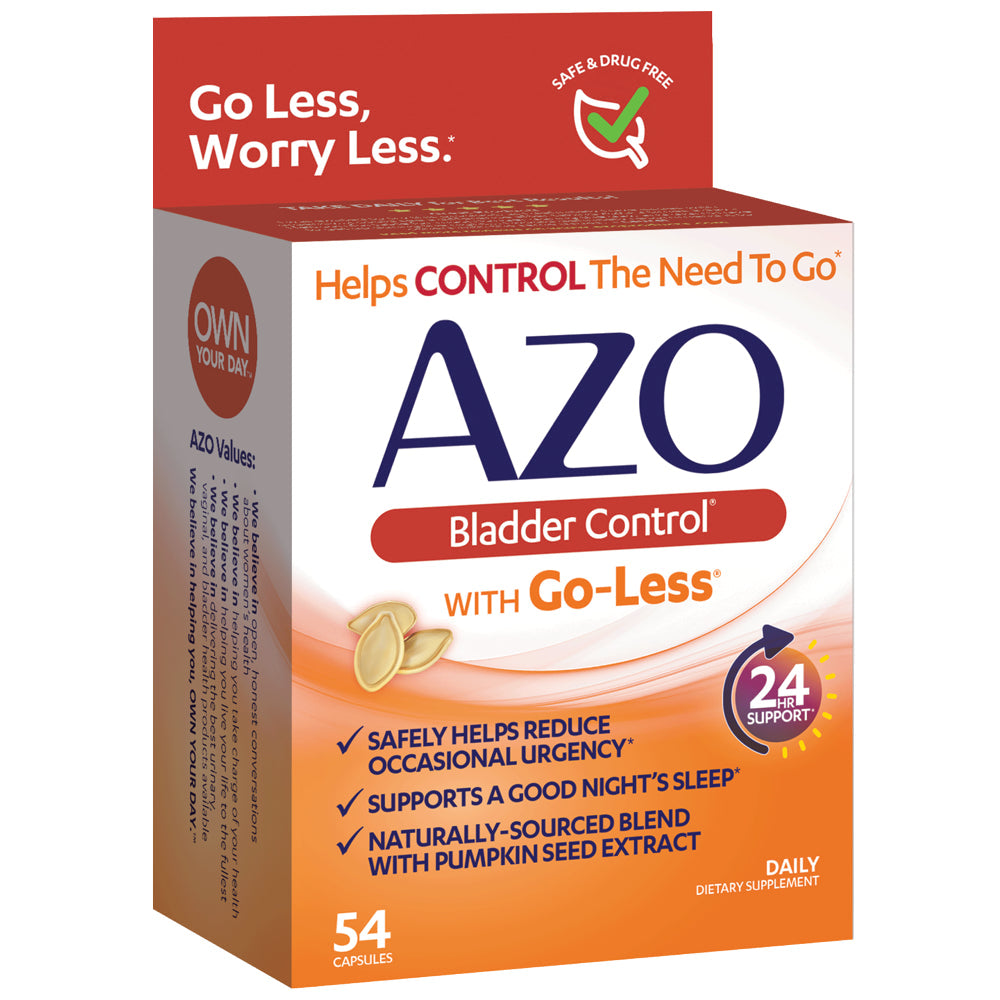 AZO Bladder Control with Go-Less Daily Supplement, Helps Reduce Occasional Urgency* and Leakage†††, 54 Count Capsules