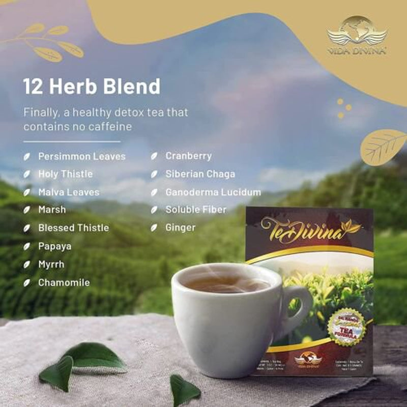 Tedivina Detox Tea All Organic Healthy Cleansing Formula, Caffeine Free All Natural Colon Cleanse Digestive Tea and Body Detox, 12 Blended Herbs - Original Flavor by Vida Divina | 0.3Oz (Pack of 6)