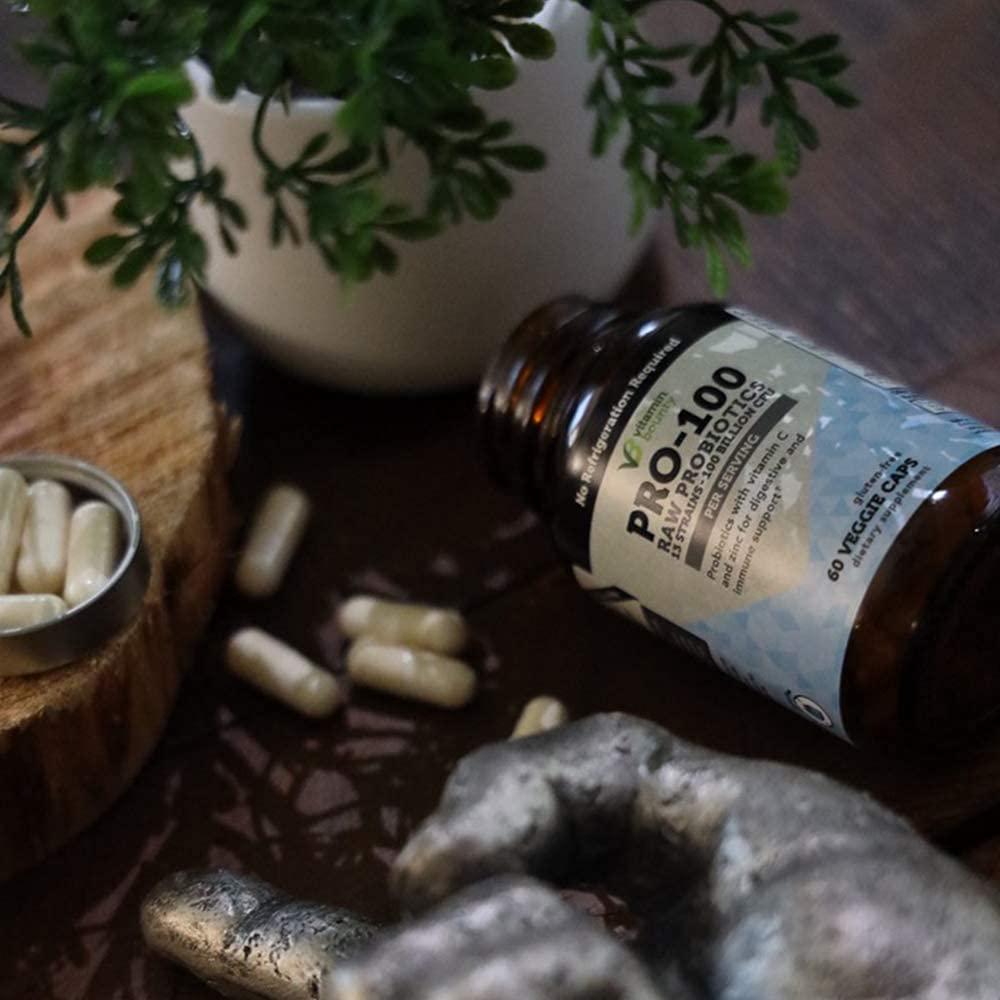 100 Billion CFU 13 Strains, Raw Probiotics with Vitamin C and Zinc for Immune Support, Gut and Digestive Health, with Delayed Release Embocaps