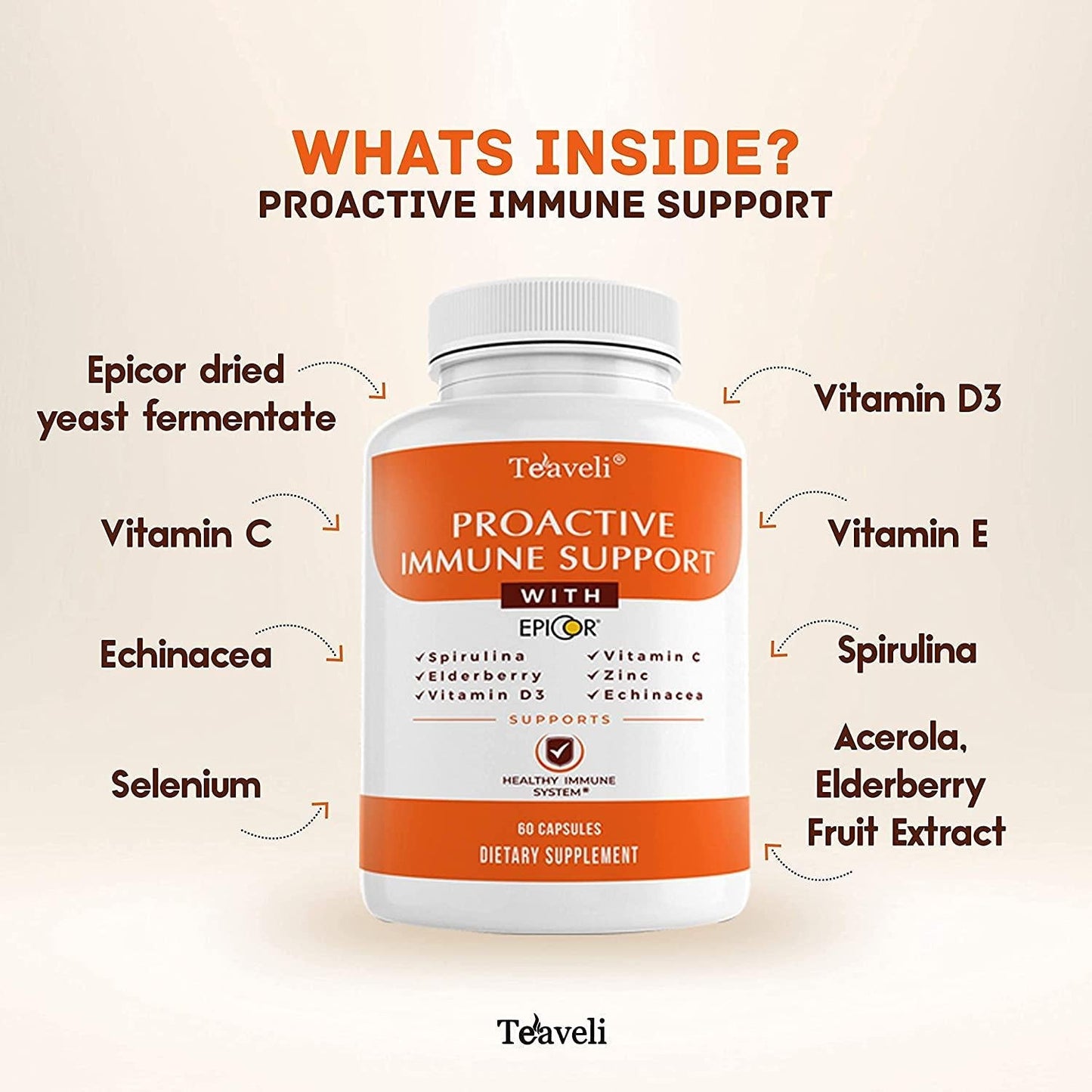 10 in 1 Immune Support Supplement – Immune System Booster with Epicor, Zinc, Vitamin C, D3, Elderberry, Spirulina, Echinacea, Selenium and More – Immune Defense for Adults – 60 Capsules