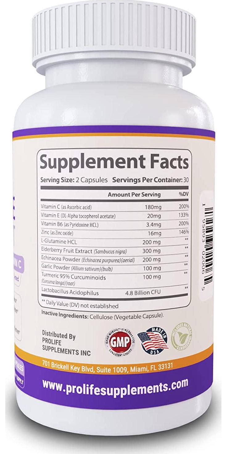 10 in 1 Natural Immune Support Supplement with Zinc, Elderberry, Vitamin C, Vitamin E, Vitamin B6, Turmeric 95% Curcuminoids, Echinacea, Garlic, Probiotics. Antioxidant and Immune Booster Support.