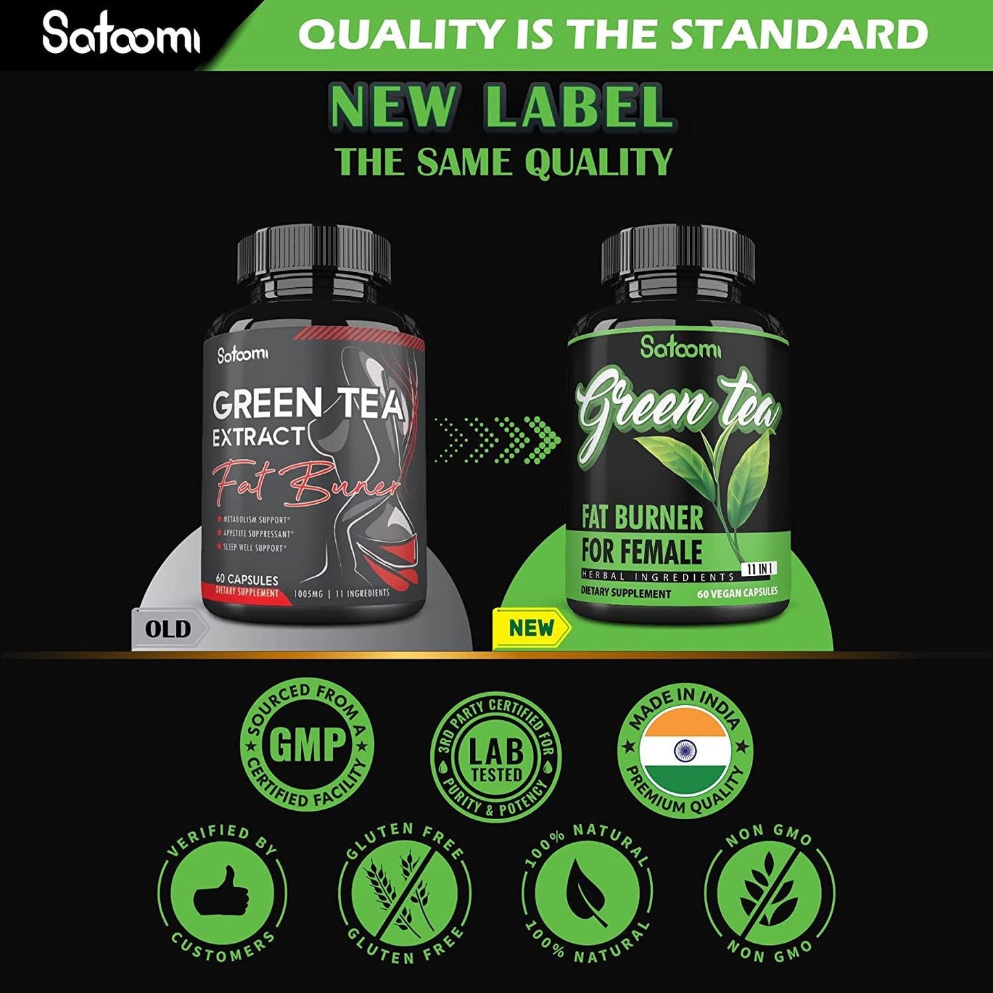 11in1 Green Tea Extract Fat Burner for Women With Garcinia Cambogia, Ceylon Cinnamon, White Kidney Bean, Ginger, Forskohlii, Raspberry Ketones, Olive, Gymnema Sylvestre and Others - 60 Veggie Capsules