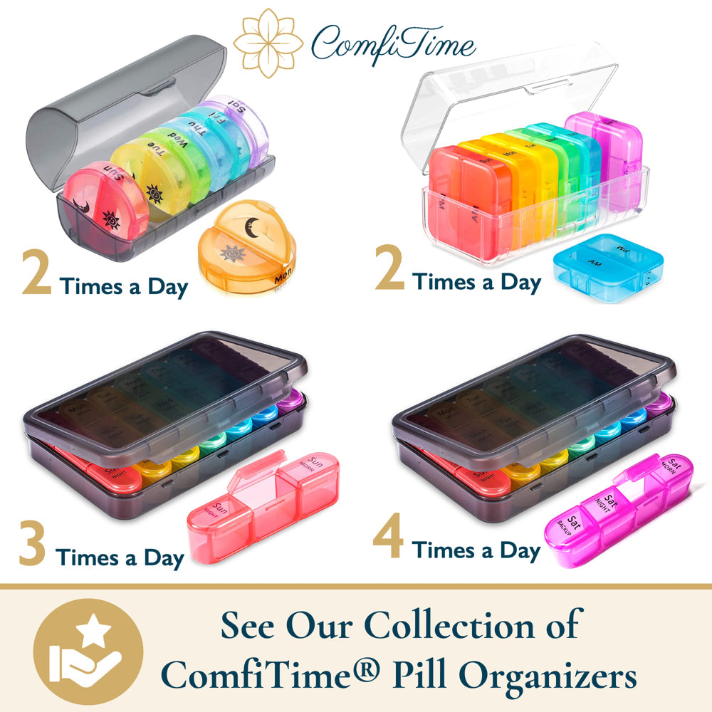 Comfitime Pill Organizer – Weekly Medicine Organizer, 2 Times a Day, Travel Pill Box with AM/PM Daily Pill Containers, 7 Day Pill Case Holder for Medication & Vitamin Supplement, Pill Dispenser/Sorter