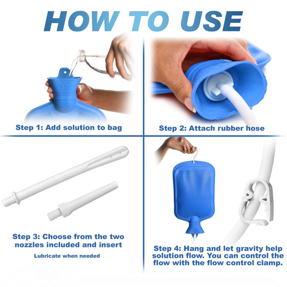 Enema Bag,Zpl Reusable 2L Enema Bag Kit Colon Cleaning Irrigation Detox Rubber Bag Enema Kit,Blue