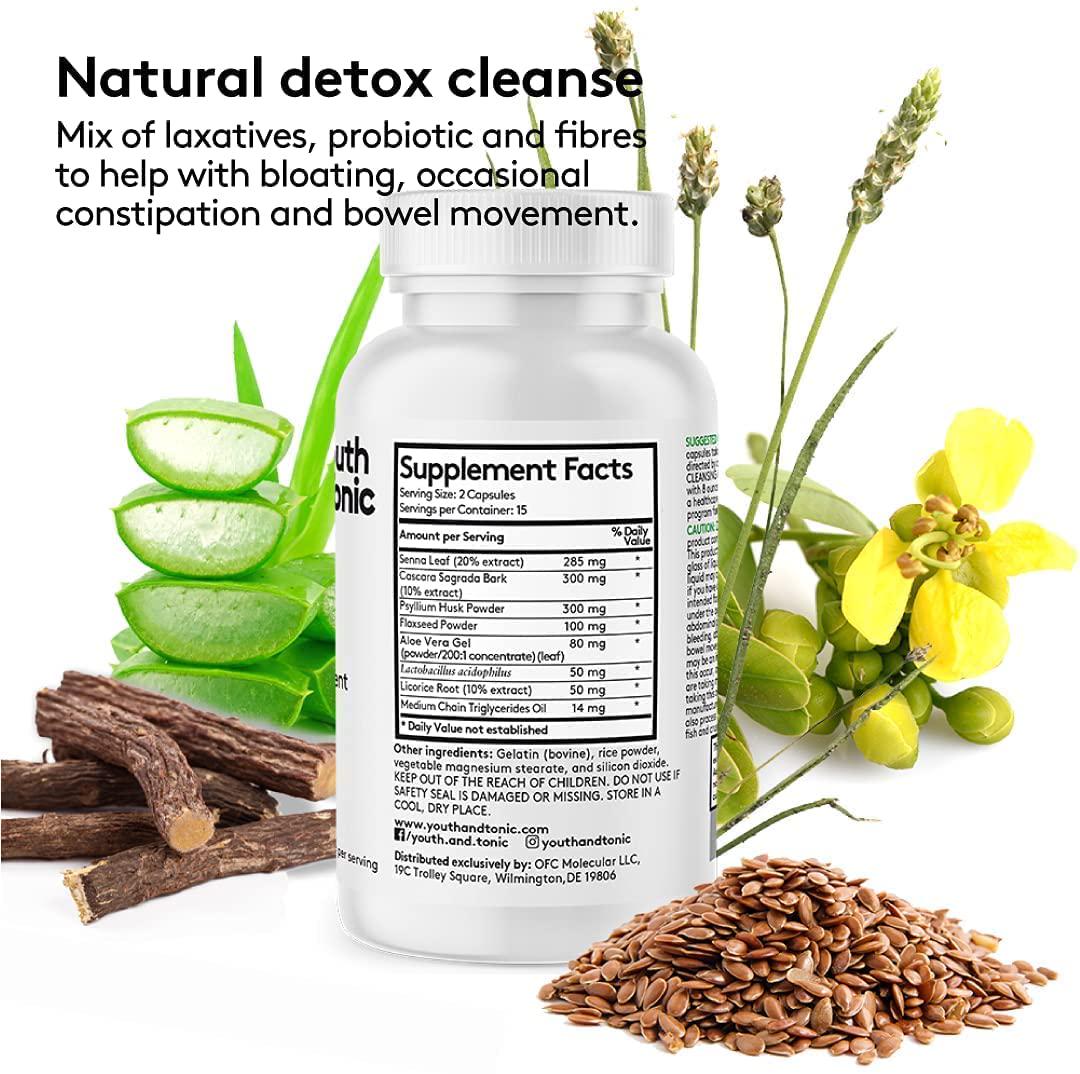 15 Day Colon Cleanser and Detox for Waste Loss to Feel Lighter or Break The Plateau | Natural Cleanse Pills for Belly Bloat Relief for Men and Women by Youth and Tonic