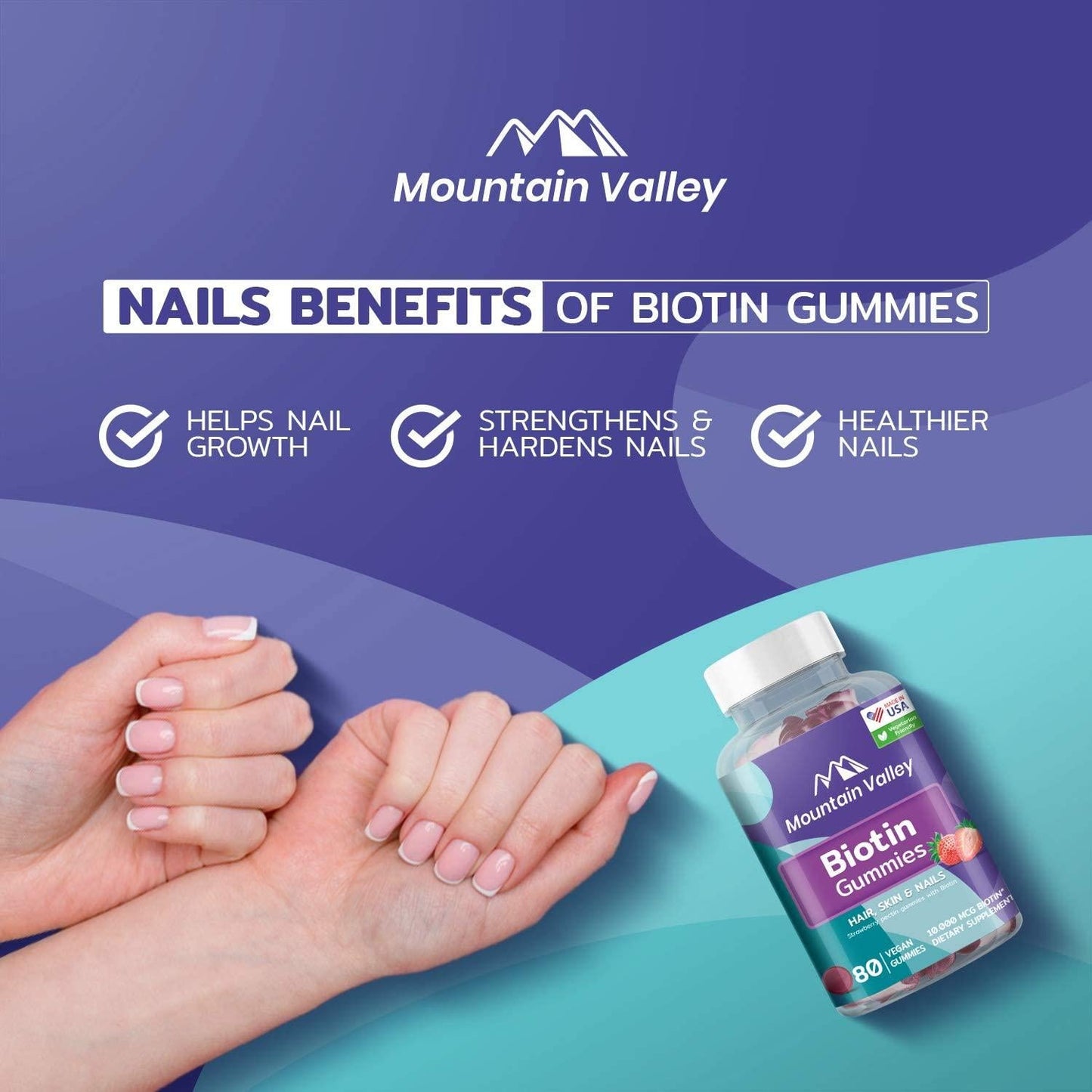 (160 Gummies) Biotin Gummies 10,000 mcg, Hair Skin and Nails Gummies, Hair Growth Gummies for Women Men, Vegan, Non-GMO, Pectin-Based, Delicious Strawberry Flavor, Mountain Valley (2-Pack) - Nutricity.com.au