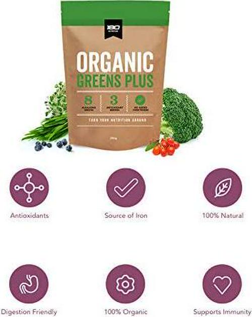 180 Nutrition Organic Greens Plus, 250 grams