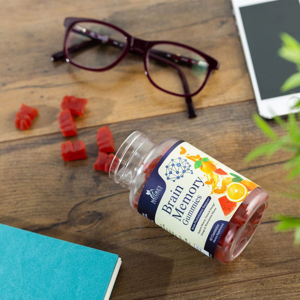 Brain Supplement Gummy for Memory, Focus & Concentration Support Gummies plus Nootropics, Phosphatidylserine & Vitamins B6 & B12 - Nature'S Caffeine Free Nootropic for Brain Health - 60 Gummies