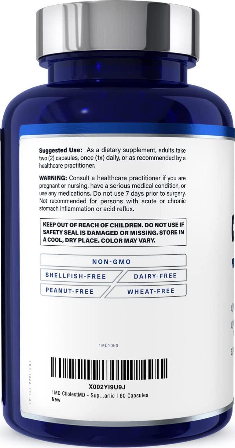 1MD CholestMD - Support Healthy HDL and LDL Cholesterol Levels, Boost Heart Health | with Olive Leaf Extract, Bergavit, Niacin, Garlic | 60 Capsules