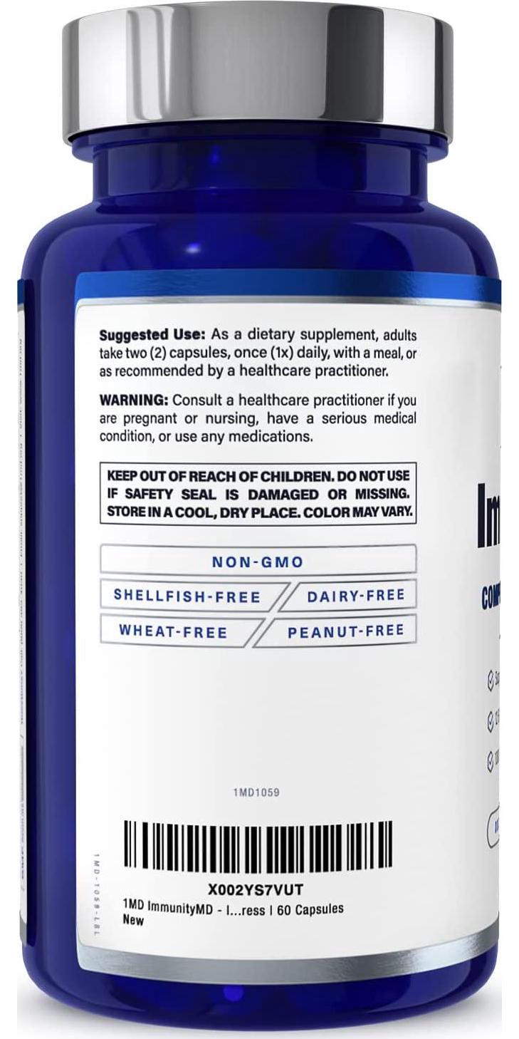 1MD ImmunityMD - Immune Health Probiotic | Potent, Clinically Studied Probiotic Strains with Prebiotic Fiber - Promote Lip, Skin, Oral Wellness, Reduce Stress and Anxiety | 60 Capsules