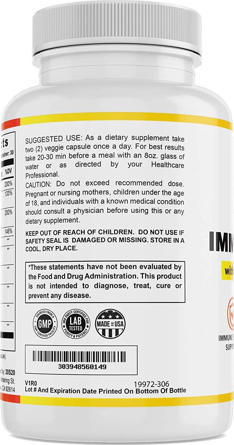 20S20 Nutrition Immune Support Supplement with Elderberry, Vitamin C, Zinc, Echinacea, Garlic, Herbs, Turmeric, Antioxidant Support, for Adults 60 Veggie Capsules