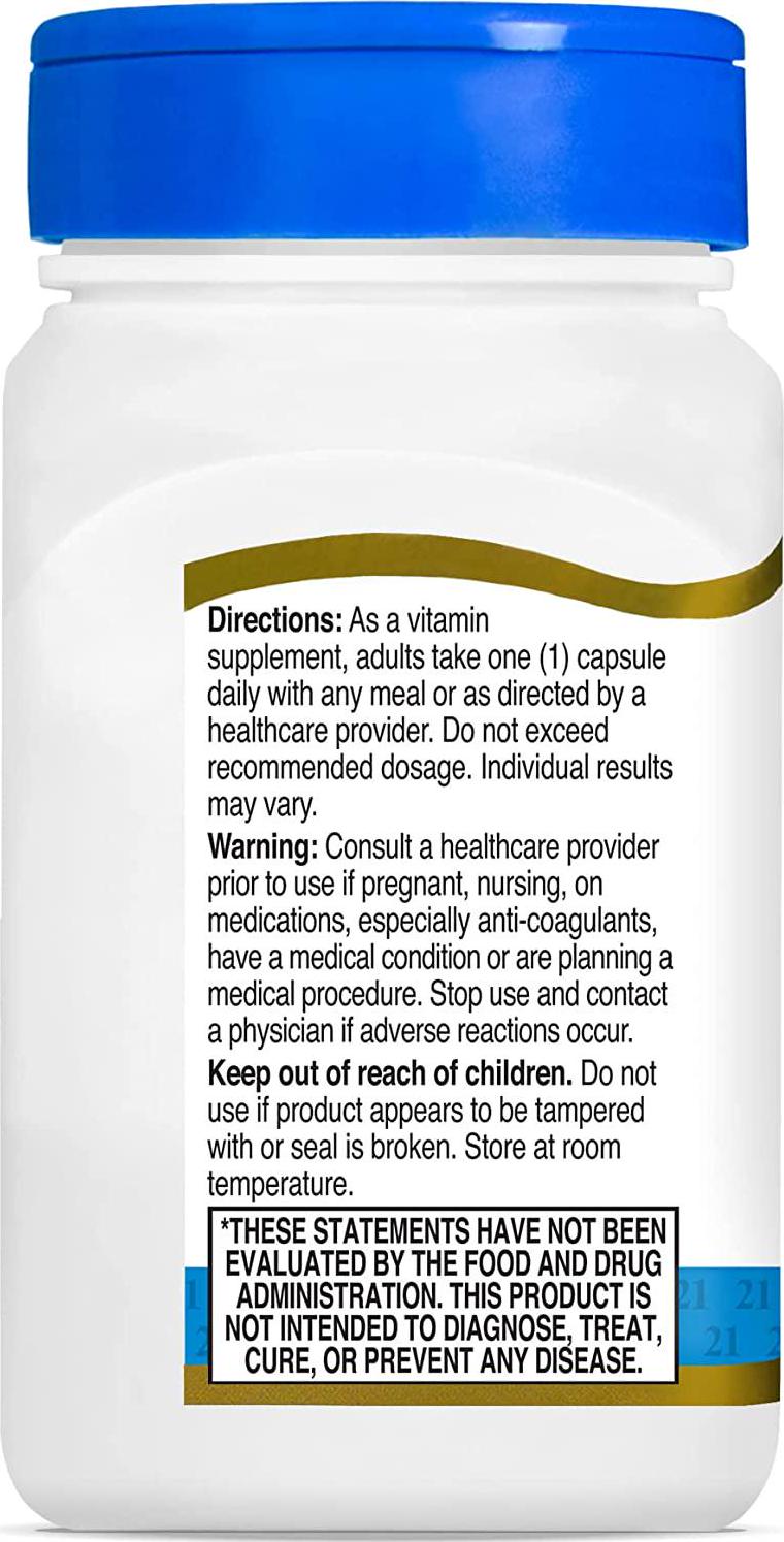 21st Century Vitamin K2 (MK-7) 100 mg Vegetarian Capsules, 110 Count