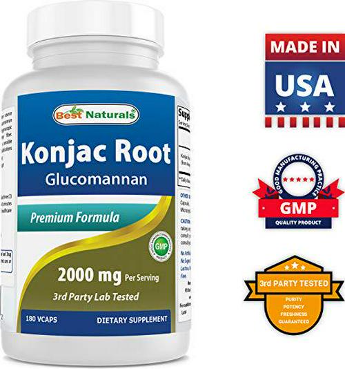 2 Pack Best Naturals Konjac Glucomannan Root 2000 mg per Serving - 180 Vegetarian Capsules