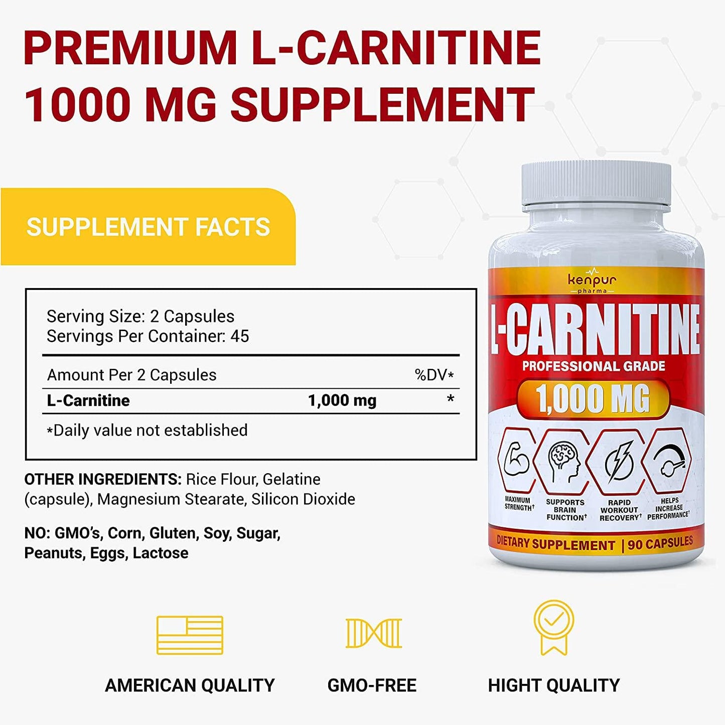 (2-Pack) L-Carnitine 1000mg Capsules for Increased Energy, Better Athletic Performance, Stamina - Supports Memory and Focus - L Carnitine Supplement for Metabolism, American Quality, 180 Caps in Total - Nutricity.com.au