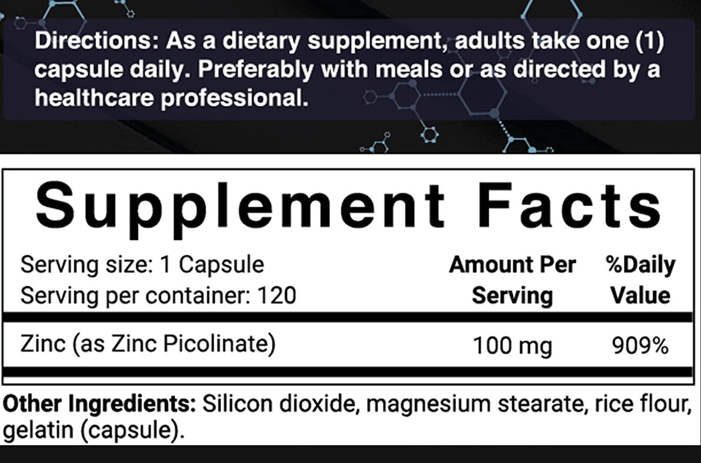 2 Pack Maximum Strength Zinc 100mg, Zinc Picolinate Supplement, 120 Capsules, Zinc Vitamin and Immune Vitamins for Enzyme Function and Immune Support, Non-GMO and Made in USA