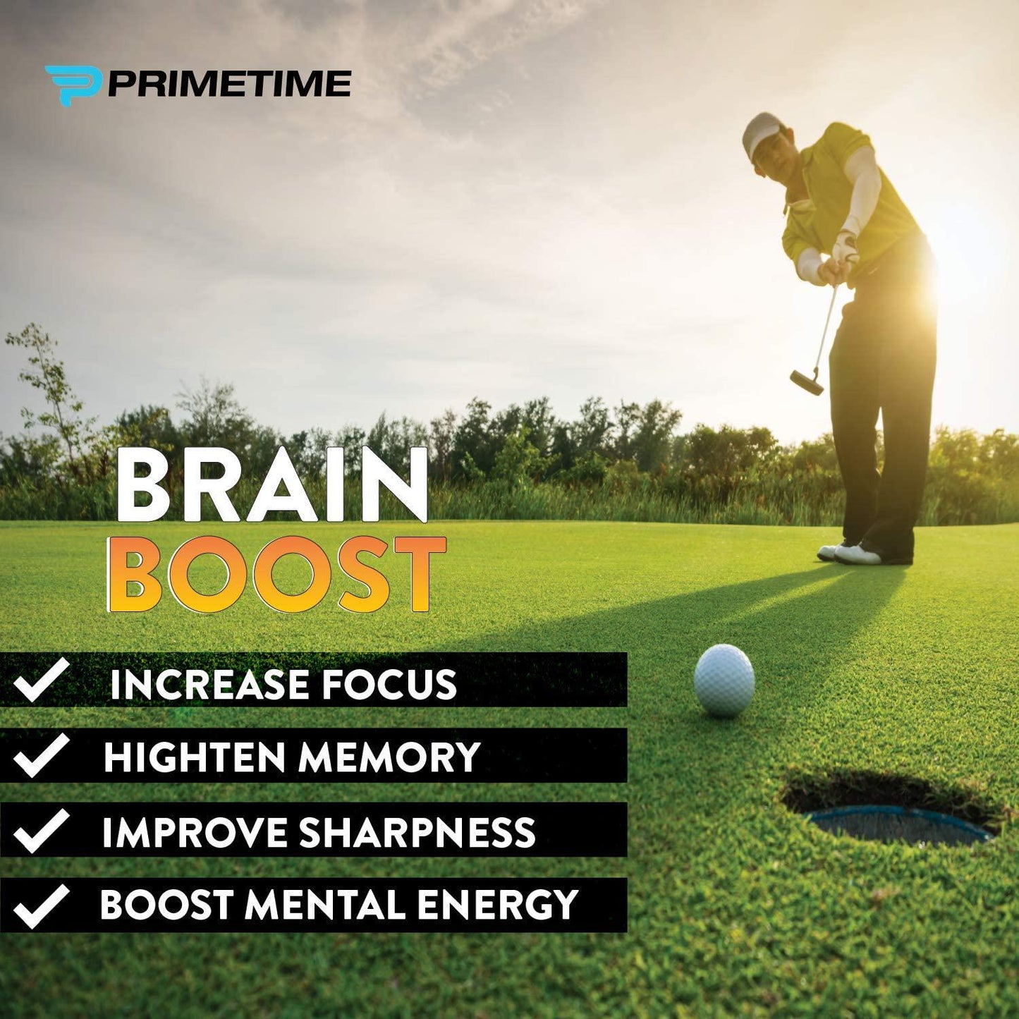 2 Pack -PrimeTime Sports Brain Boost Nootropic - Focus, Memory, Concentration - Men and Women - 60 Total Capsules