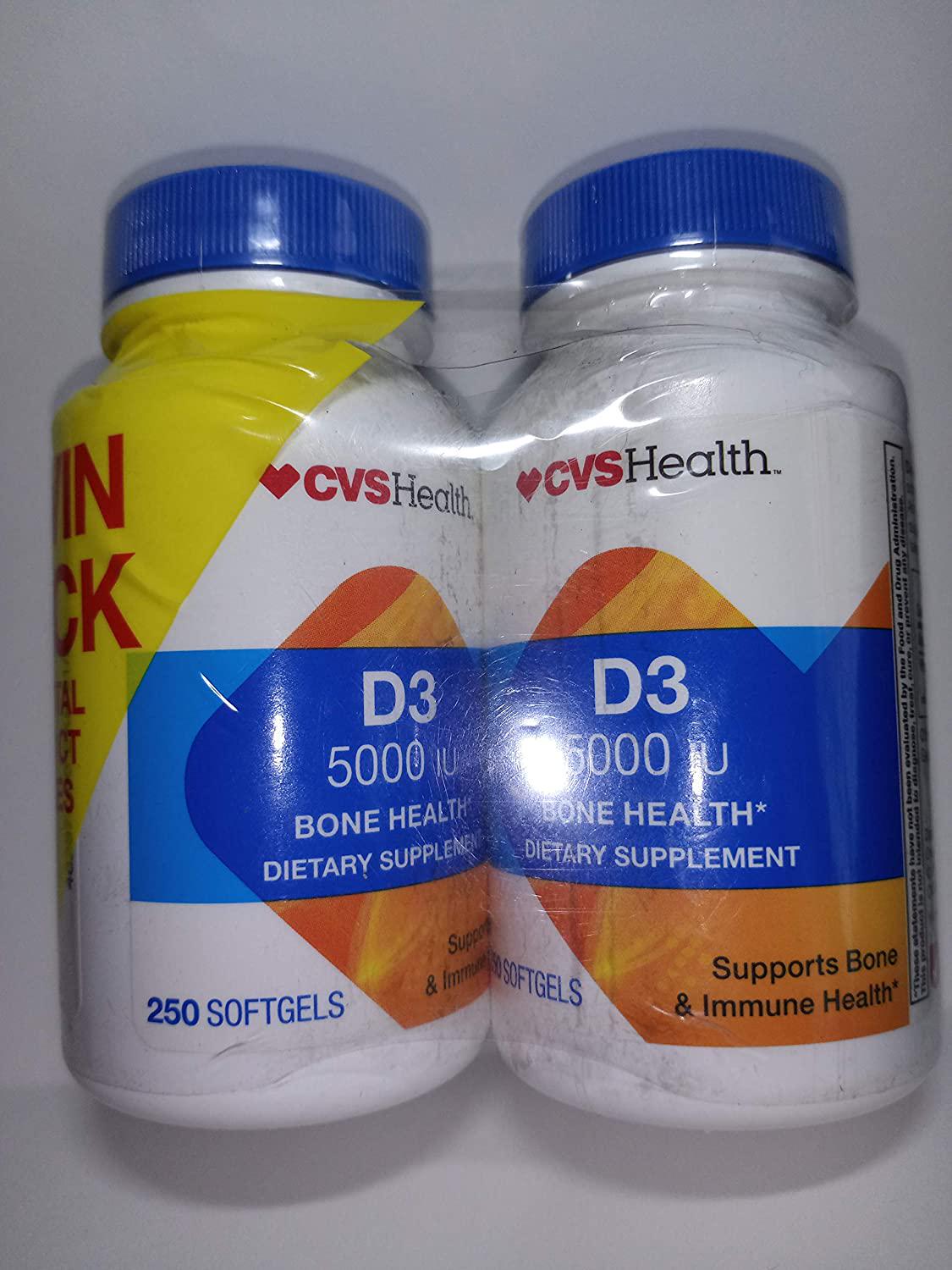 2 Pk Cvs Health D3 5000 IU 250 softgels Each Bottle