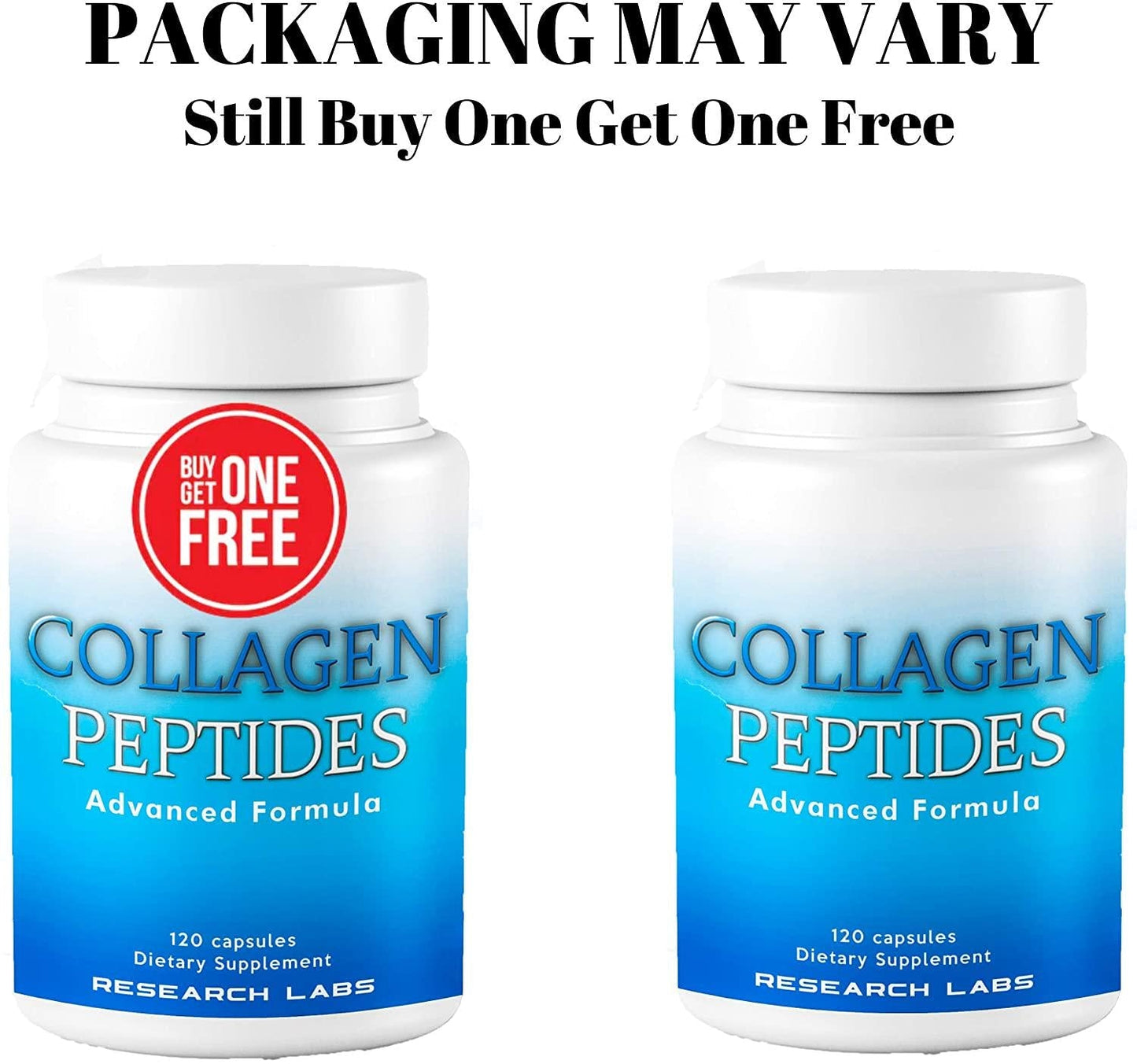 2 for 1 Promo Research Labs Collagen Peptides Capsules Grass Fed Anti-Aging Support for Skin, Joints, Tendons, Bones, Hair and Nails. Paleo Friendly