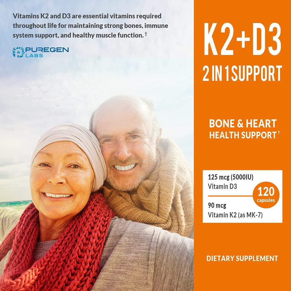 2 in 1 High Potency Formula 90mcg Vitamin K2 (MK7) and 5000 IU Vitamin D3 Supplement for Bone and Heart Health | Non-GMO Formula Vitamin D3 and K2 Complex, Total 240 Capsules I 8 Month Supply