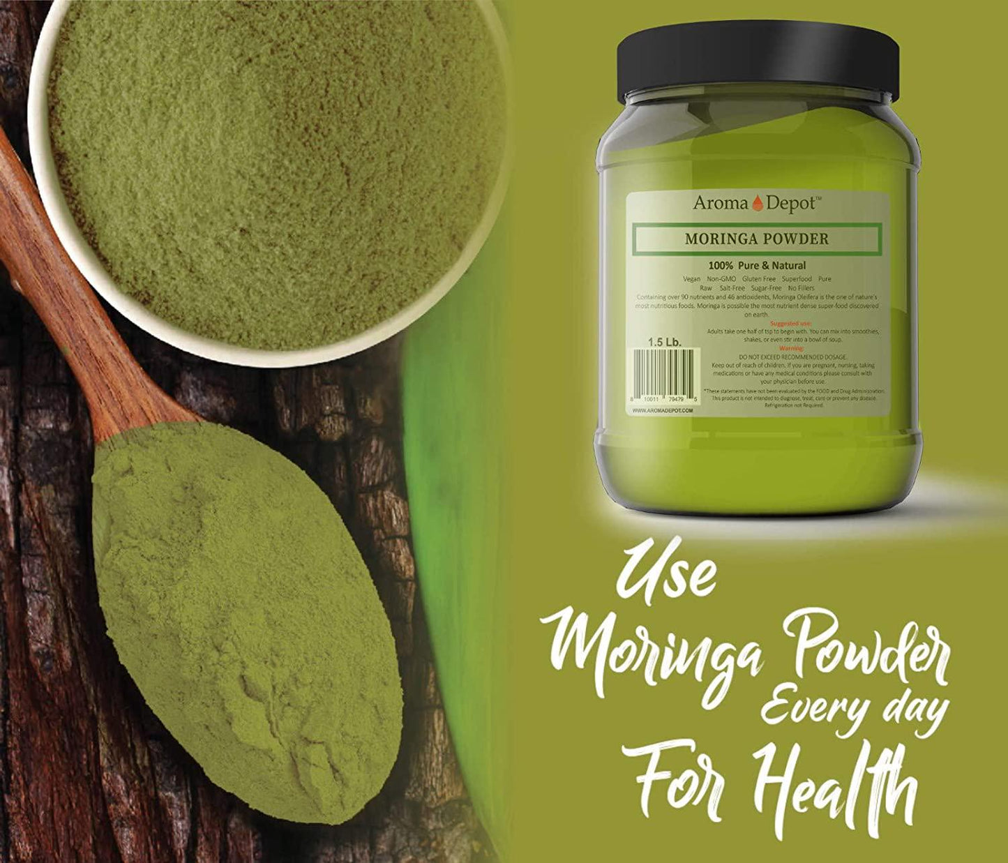 2 lbs Moringa Oleifera Leaf Powder 100% Natural Raw from India Non-GMO and Gluten Free Great for Smoothies, Tea, Drinks and Recipes The Miracle Tree
