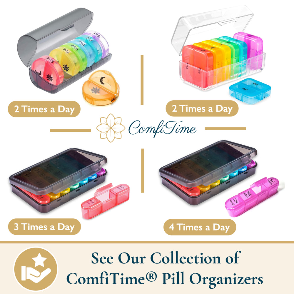 Comfitime Pill Organizer – Weekly Medicine Organizer, 3 Times a Day, Travel Pill Box with AM/PM Daily Pill Containers, 7 Day Pill Case Holder for Medication & Vitamin Supplement, Pill Dispenser/Sorter