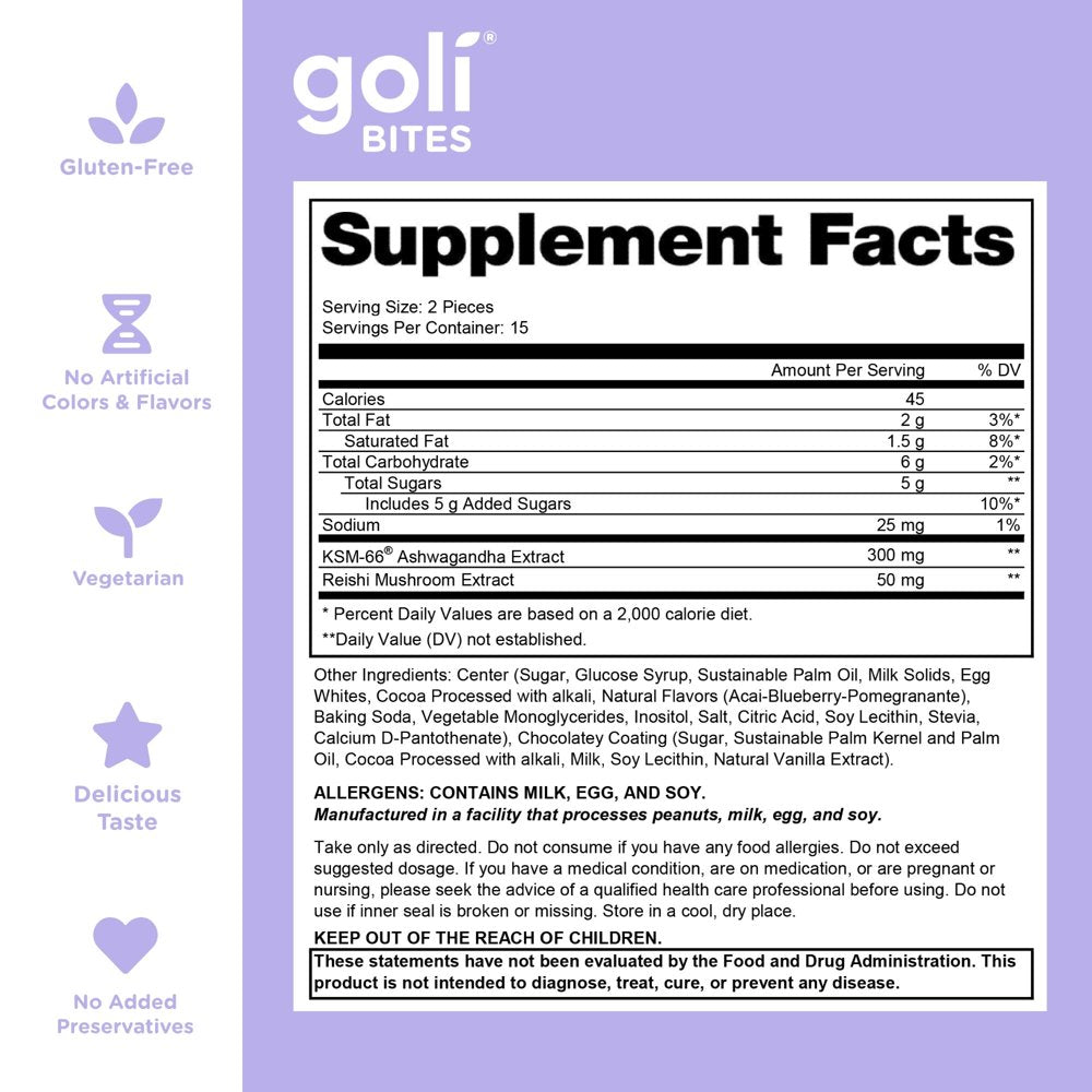 Goli Nutrition Calm Ashwagandha Bites, Chocolate Acai Berry, 30 Count