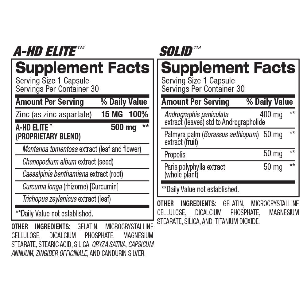 BPI Sports A-HD Elite/Solid Combo 500/550Mg Testosterone Booster Capsules, 30 Count