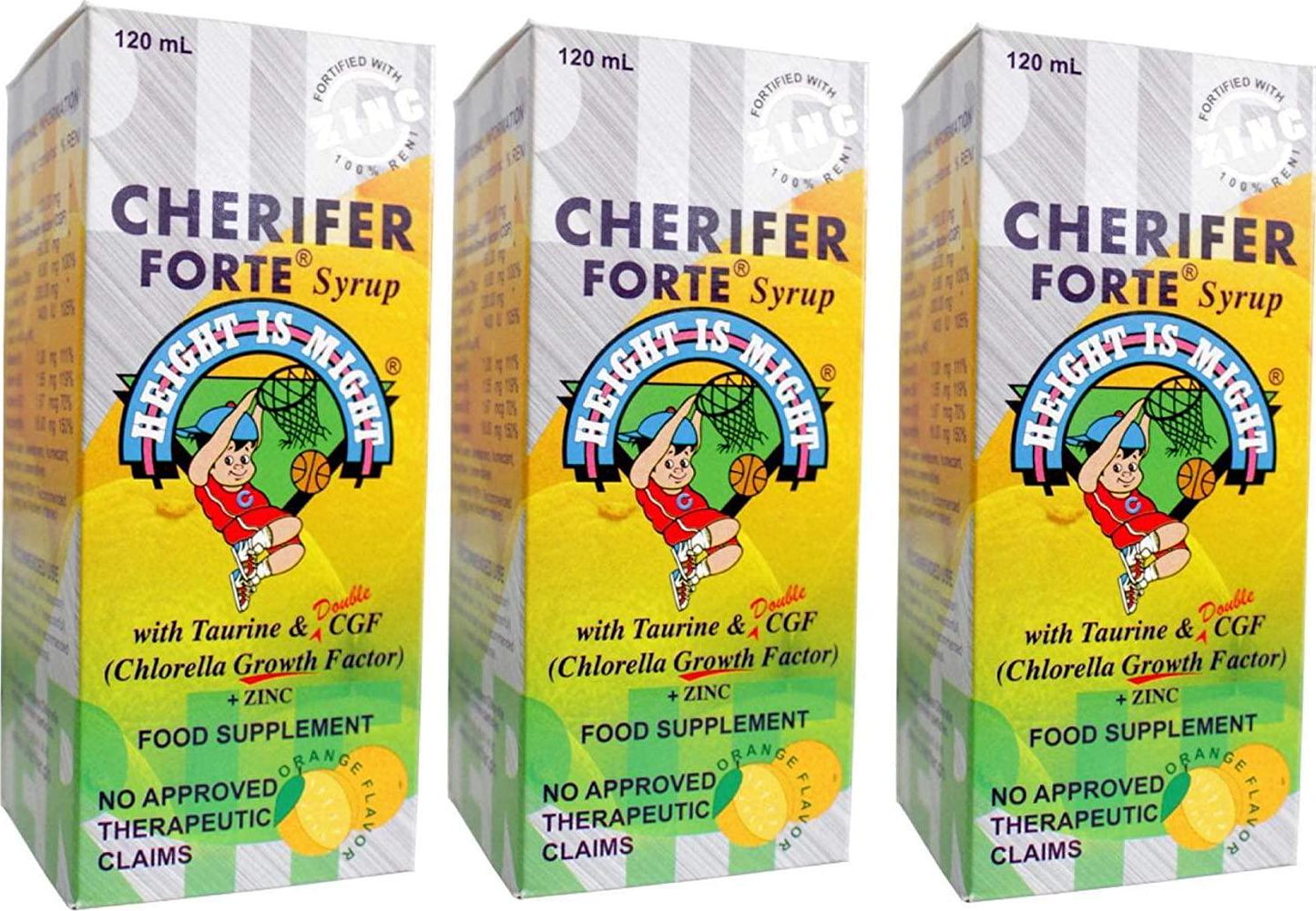 3 CHERIFER Forte Syrup w/Taurine and Double Chlorella Growth Factor + Zinc 120ml