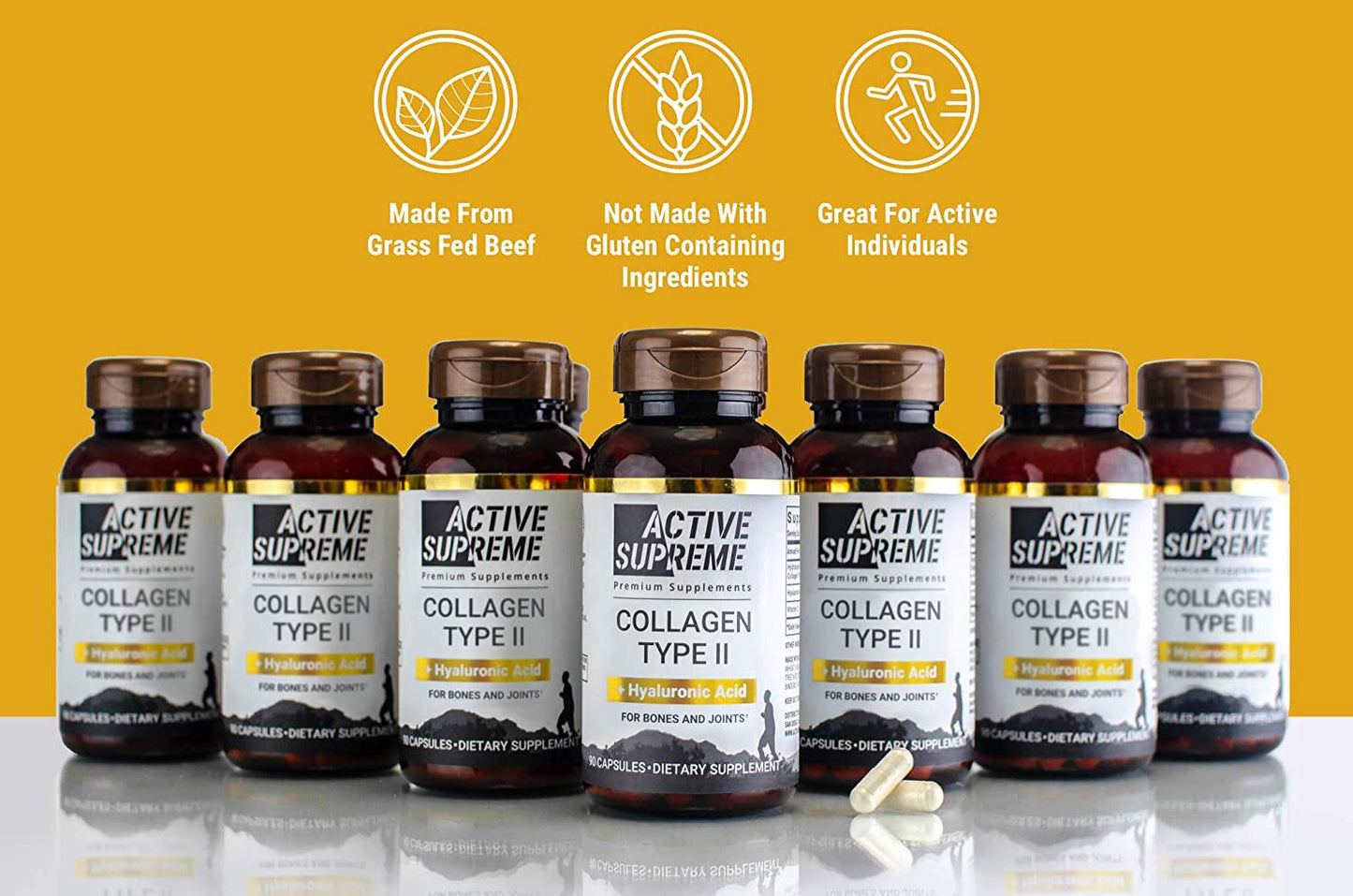 3 Pack Collagen Pills Type 2 for Healthier Joints - Grass Fed Beef Collagen Hydrolyzed Type 2 Capsules with Vitamin C and Hyaluronic Acid