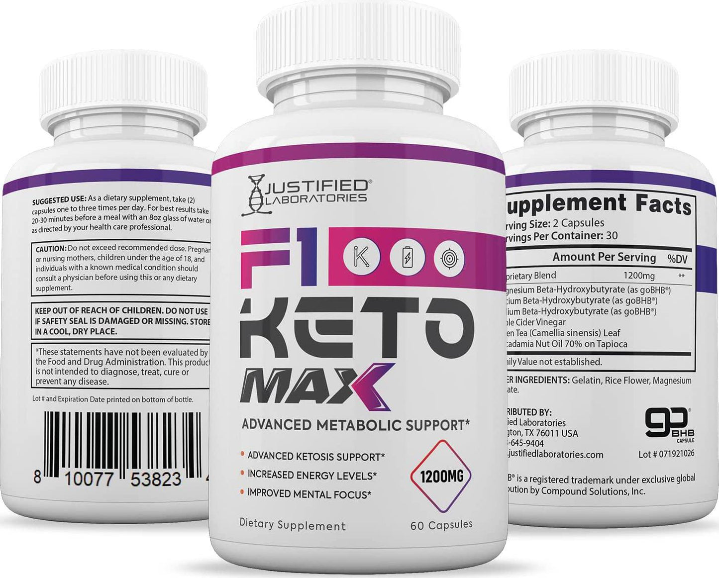 (3 Pack) F1 Keto Max 1200MG Pills Includes Apple Cider Vinegar goBHB Strong Exogenous Ketones Advanced Ketogenic Supplement Ketosis Support for Men Women 180 Capsules - Nutricity.com.au