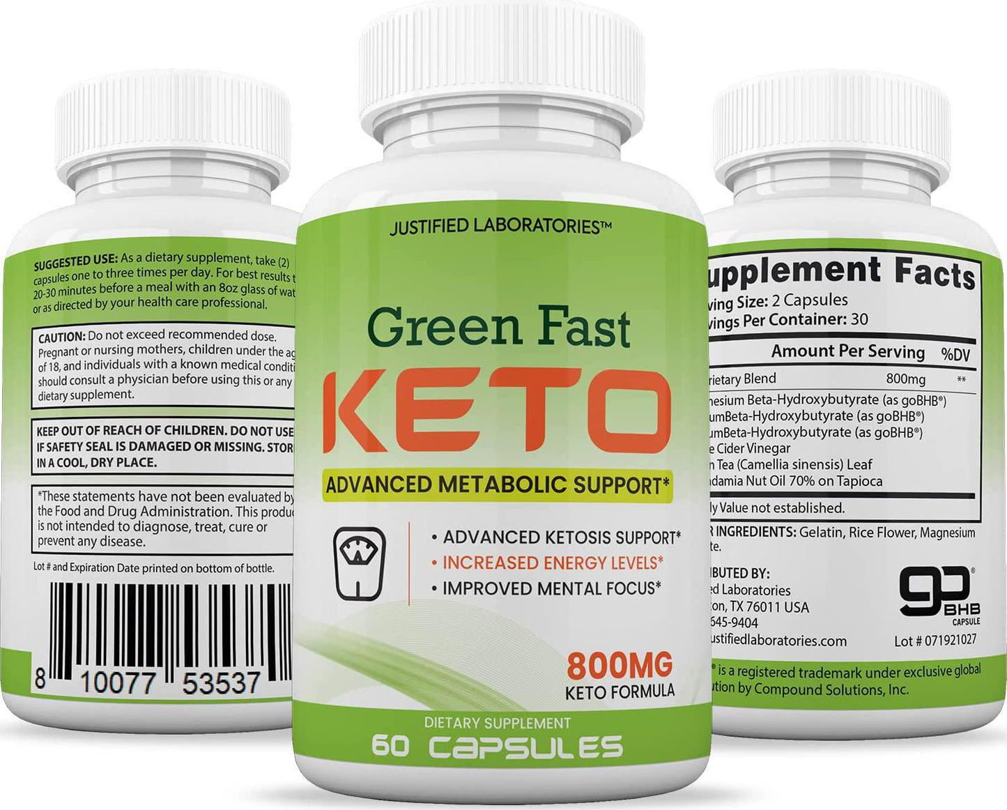 (3 Pack) Green Fast Keto Pills Includes Apple Cider Vinegar goBHB Exogenous Ketones Advanced Ketogenic Supplement Ketosis Support for Men Women 180 Capsules - Nutricity.com.au