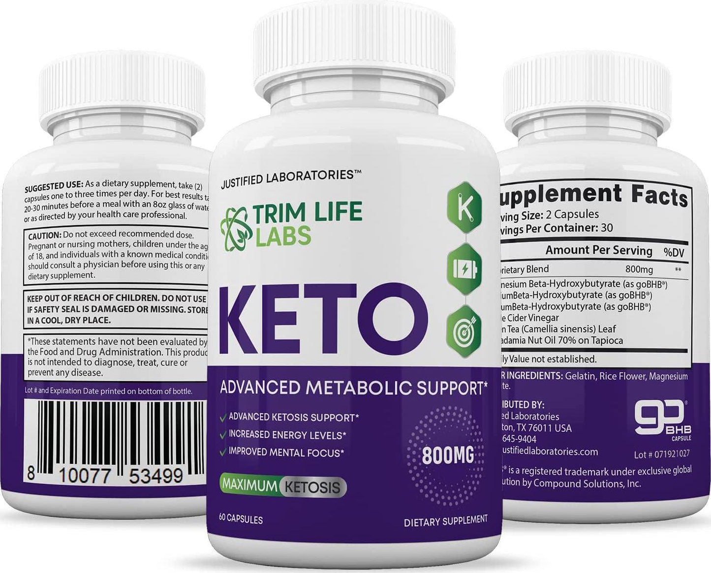 (3 Pack) Trim Life Labs Keto Pills Includes Apple Cider Vinegar Patented goBHB Exogenous Ketones Advanced Ketogenic Supplement Ketosis Support for Men Women 180 Capsules