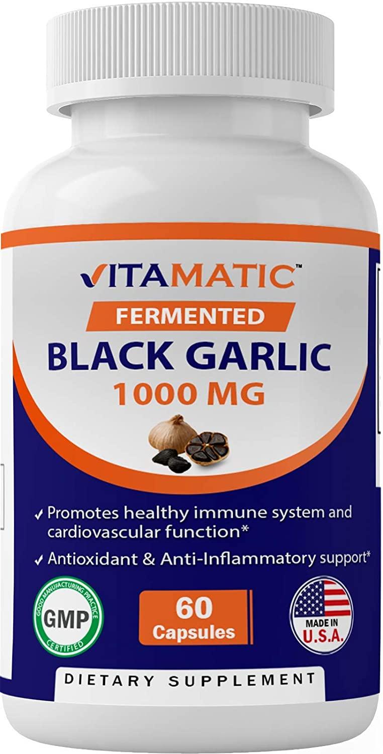 3 Pack - Vitamatic Fermented Black Garlic Extract 1000 mg 60 Capsules - Non-GMO, Gluten Free - Antioxidant and Cholesterol Support (Total 180 Capsules)
