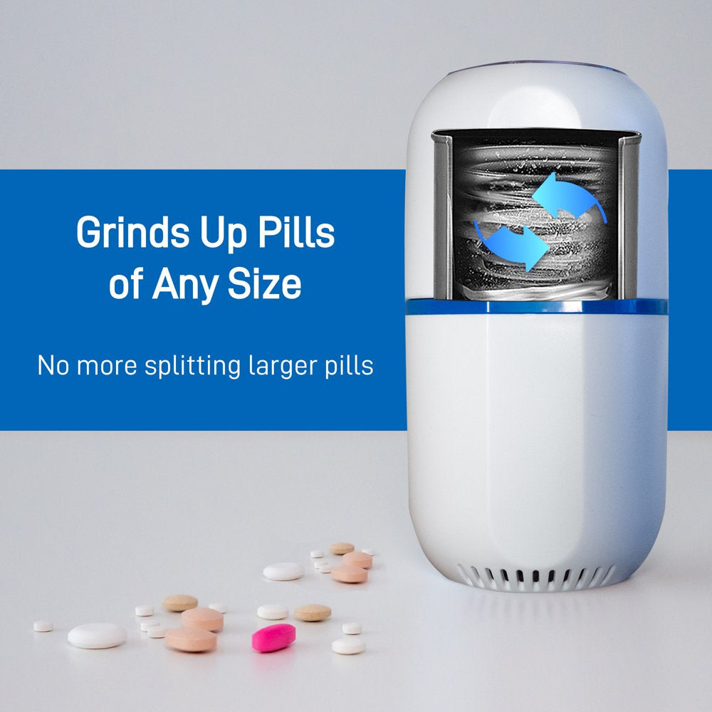 Electric Pill Crusher - Fine Powder Electronic Pill Grinder for Small and Large Medication and Vitamin Tablets - Comes with Stainless Steel Blades to Crush Multiple Pills by Pill Mill