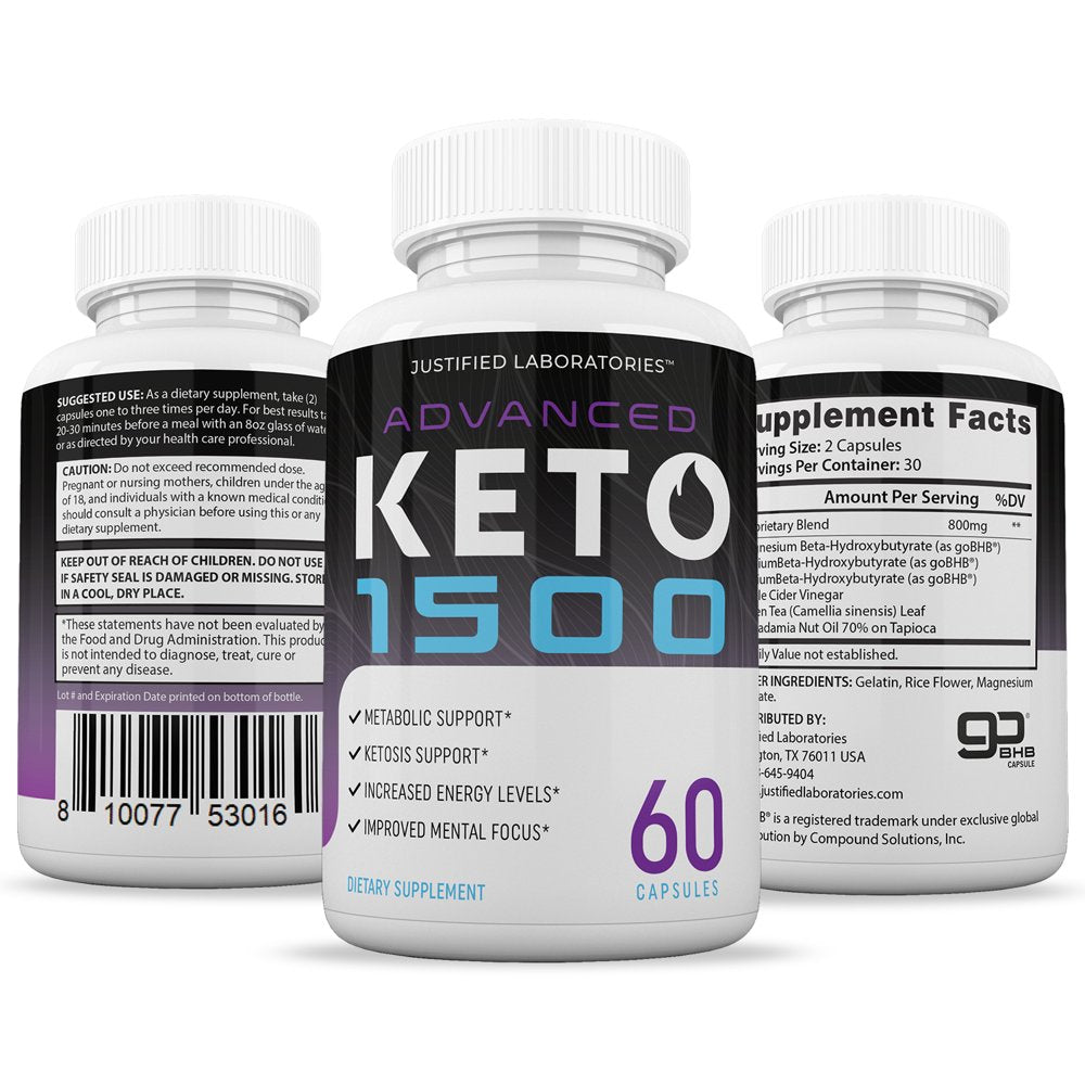 (2 Pack) Advanced Keto 1500 Pills Includes Apple Cider Vinegar Gobhb Exogenous Ketones Advanced Ketogenic Supplement Ketosis Support for Men Women 120 Capsule - Nutricity.com.au