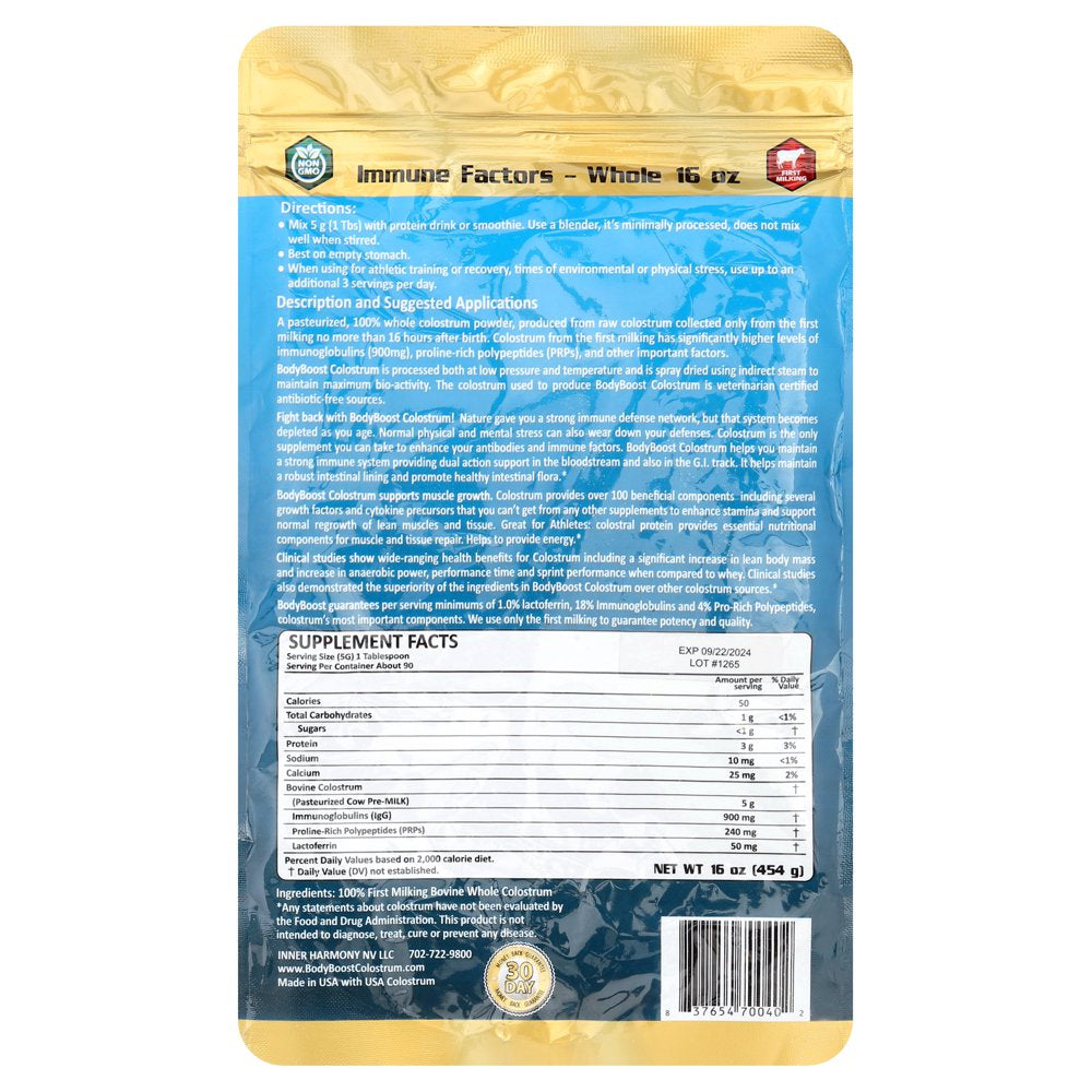 Bodyboost Colostrum Powder Supplement (16Oz) for Immune Strength and Gut Health