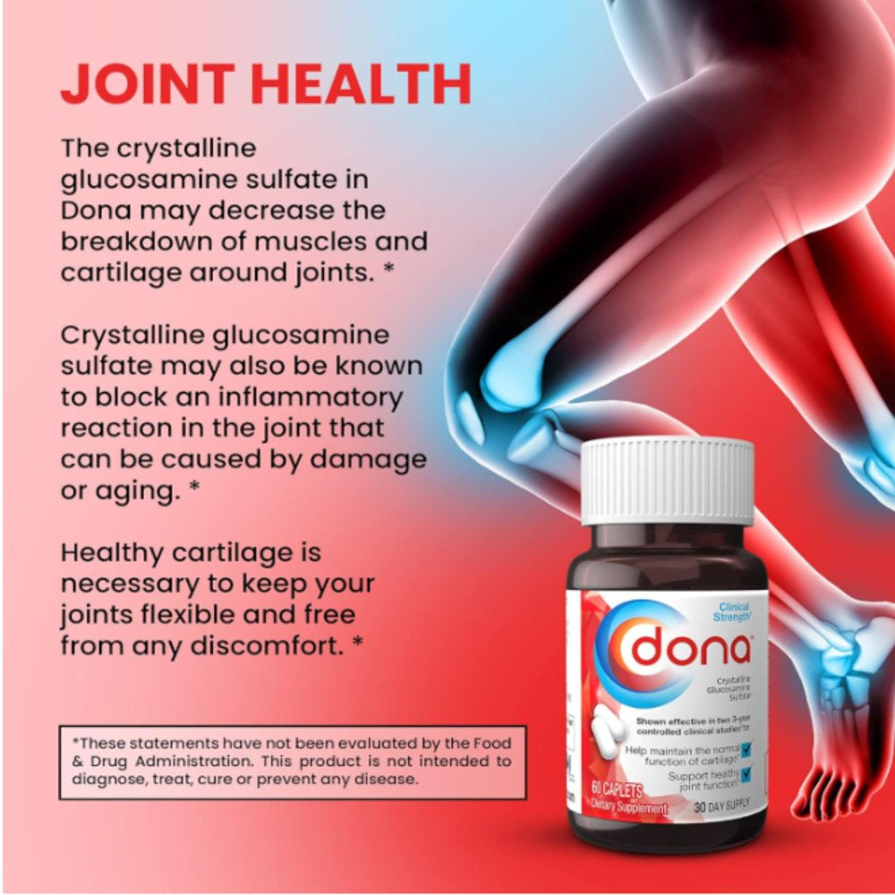 DONA Crystalline Glucosamine Sulfate, 750 Mg, Joint Supplement Pills for Knee Comfort & Joint Health Support, 750 Mg, 60 Count 3 Pack