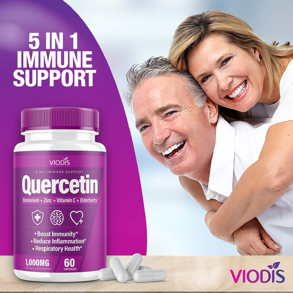 (2 Pack) Quercetin with Bromelain Vitamin C Zinc Elderberry 1000Mg Immune System Booster, Lung Support Supplement for Adults Kids - Immunity Defense (120 Capsules) - Nutricity.com.au