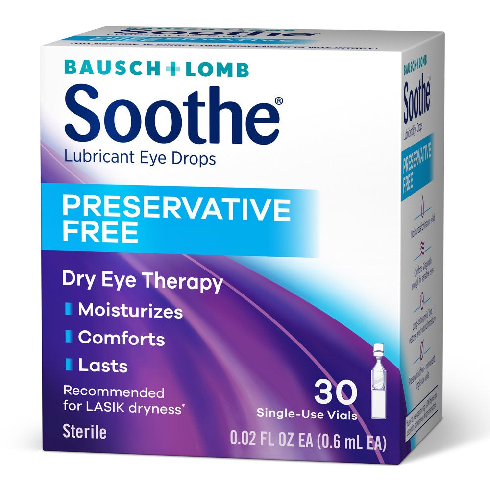 Soothe® Preservative Free Eye Drops for Dry Eyes, Lubricating Eye Drops, 0.02 FL OZ EA (30-Count)