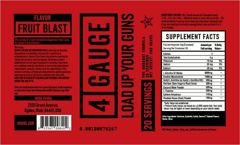 4 Gauge | Explosive PreWorkout Without The Jitters | Made in The USA | 30 Servings