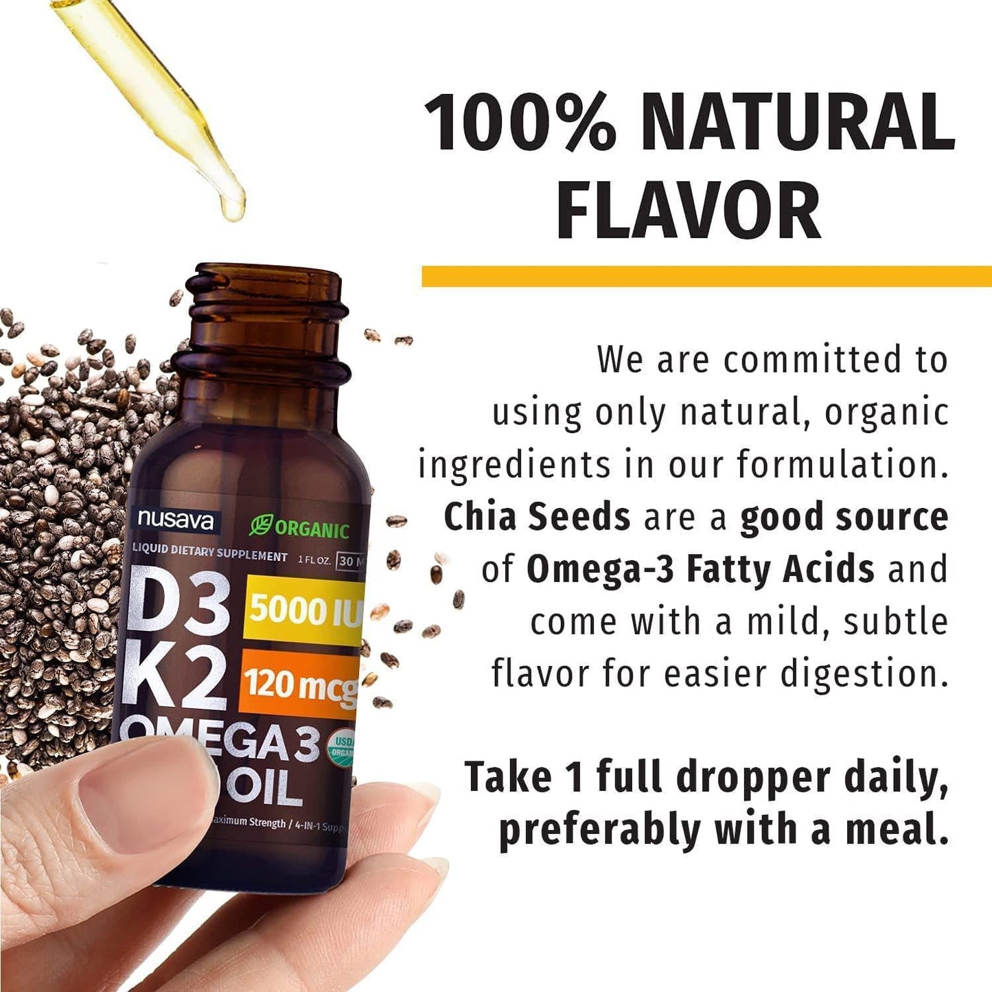 (4 Pack) Organic Vitamin D3 K2 Drops w MCT Oil Omega 3, 5000 IU, Maximum Strength Vitamin D Liquid 5000 IU, No Fillers, Non-GMO Liquid D3 for Faster Absorption and Immune Support, Unflavored, 4 Fl Oz