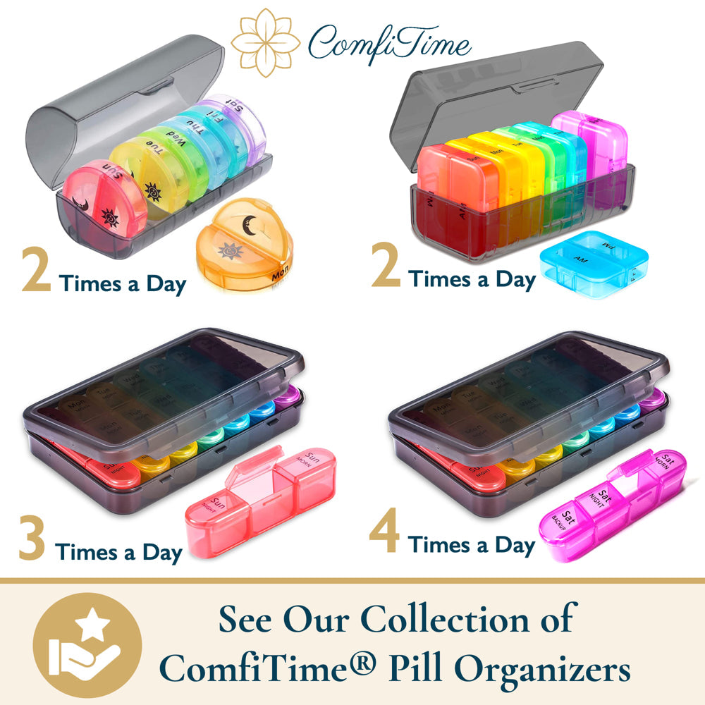 Comfitime Pill Organizer – Weekly Medicine Organizer, 2 Times a Day, Travel Pill Box with AM/PM Daily Pill Containers, 7 Day Pill Case Holder for Medication & Vitamin Supplement, Pill Dispenser/Sorter