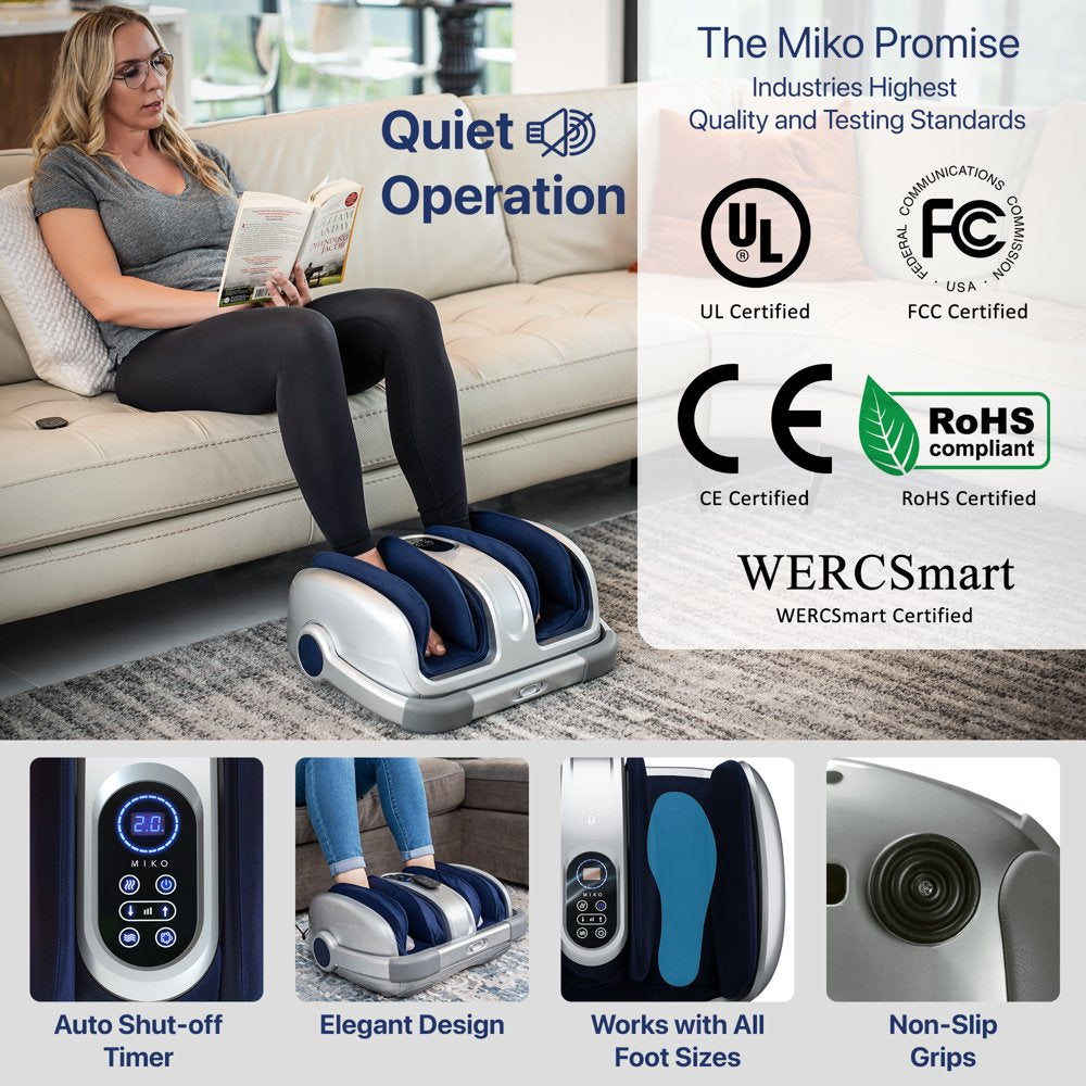 Miko Foot Massager Shiatsu Machine with Pressure Settings, Deep Kneading, Vibration, Heat and Wireless Remote, Fits up to Size 15