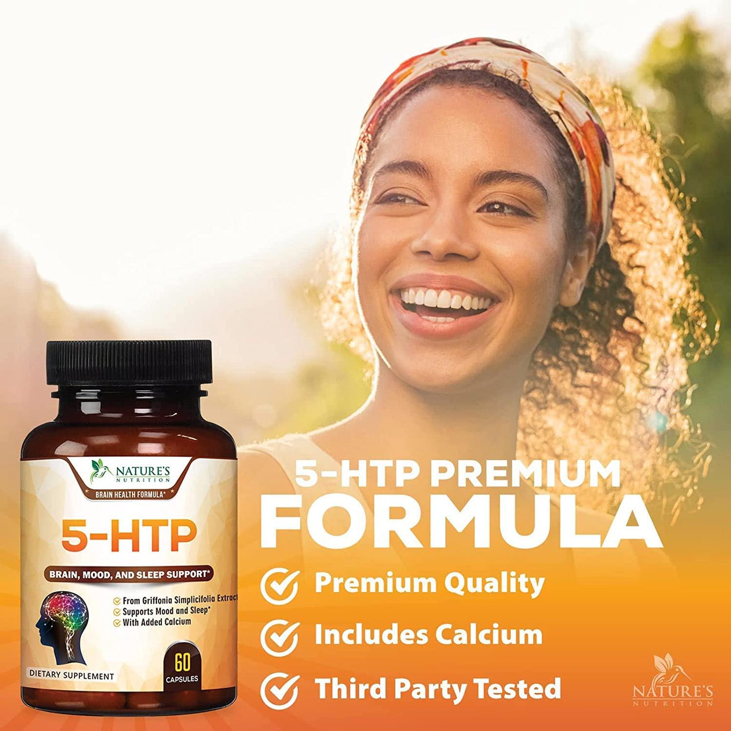 5-HTP 200mg Capsules - Extra Strength Support for Stress, Bottled in USA, Best 5-Hydroxytryptophan Supplement for Men and Women, Supports Mood - 60 Capsules