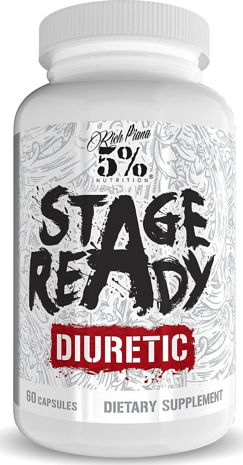5% Nutrition Stage Ready Diuretic | Maximum Strength Competition Diuretic | Fast Acting Weight Cut, Water Retention and Bloat Relief | Natural Formula w/ Dandelion Root, Shavegrass, Uva Ursi (60 Pills)