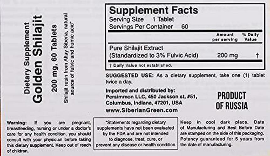 60 Tablets Evalar Gold Shilajit Supplement Pure Resin Capsules