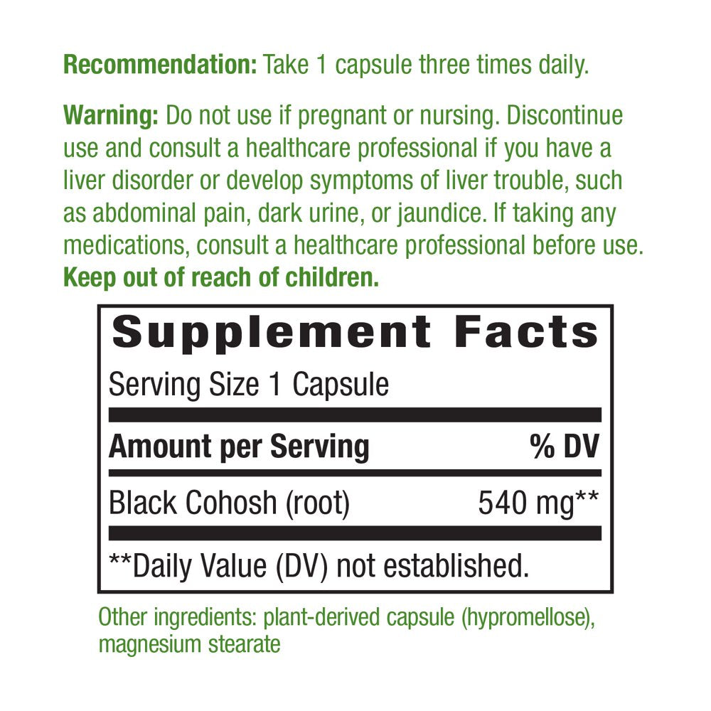 Nature'S Way Black Cohosh Root, Traditional Women'S Health Support*, 540Mg per Serving, 180 Capsules