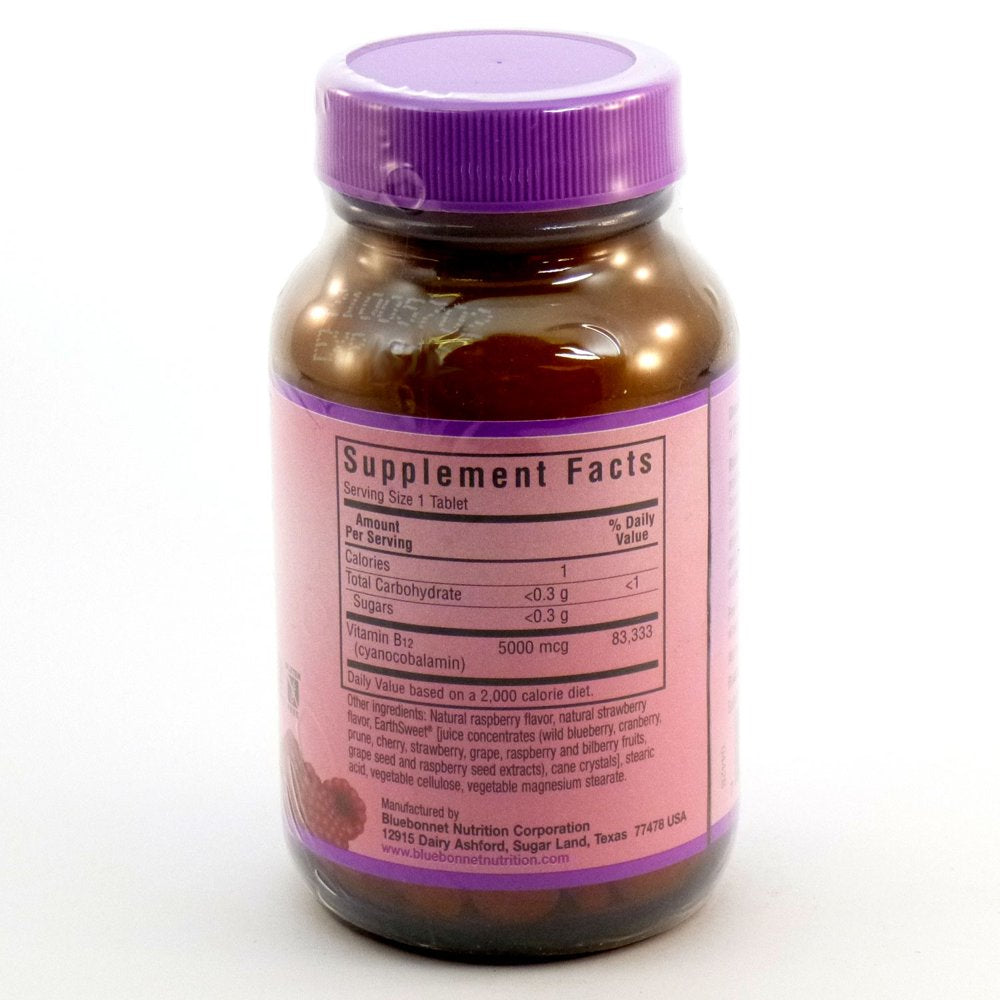 Bluebonnet Nutrition Earthsweet Vitamin B12 5000 Mcg Chewables, Natural Raspberry, 60 Ct