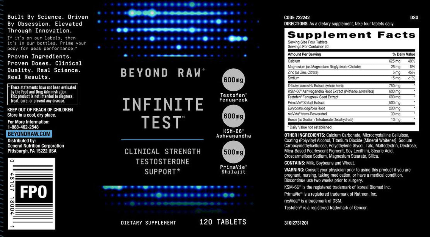 Beyond Raw INFINITE TEST, 120 Tablets, Supports Testosterone Health