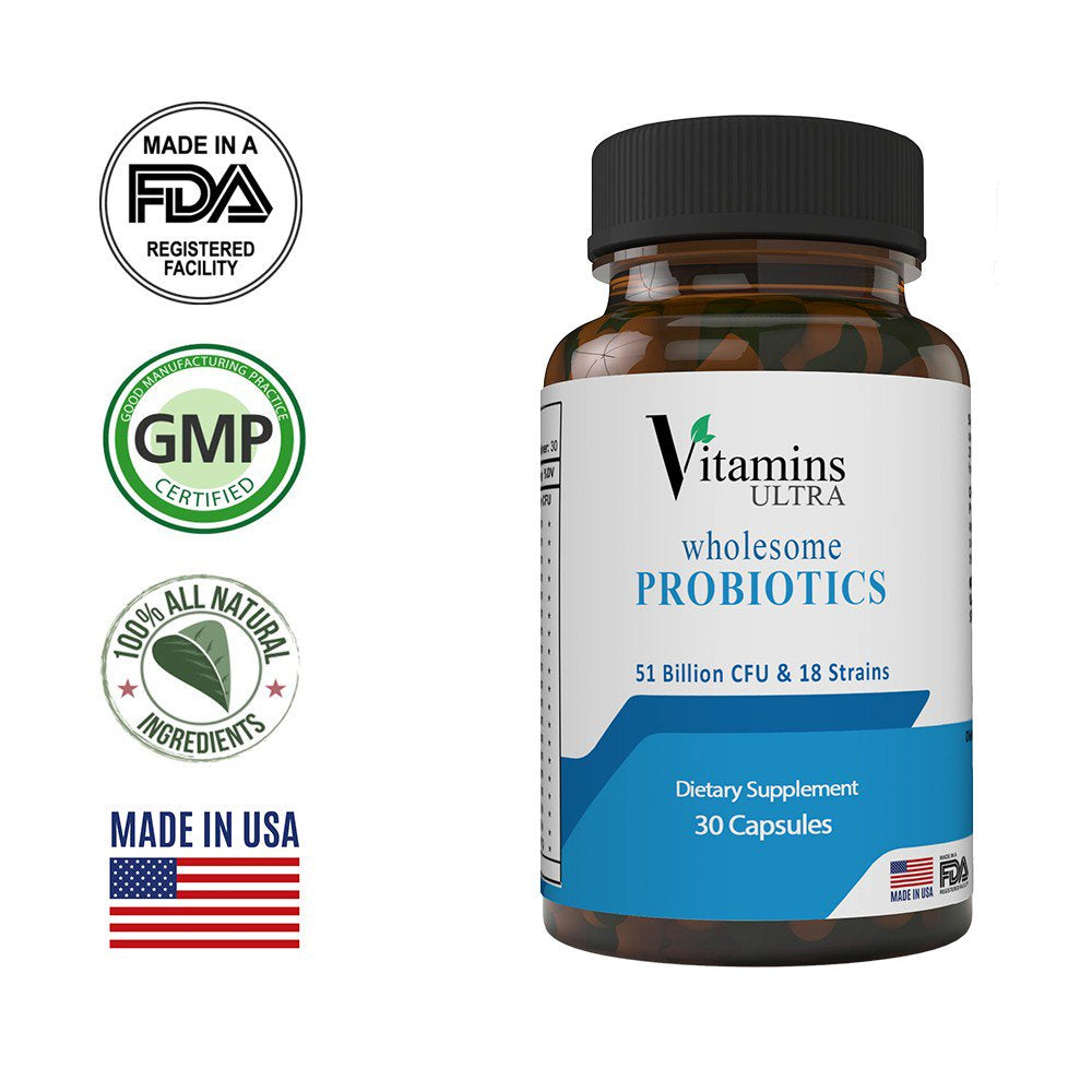 (2 Pack) Vitamins Ultra Wholesome Probiotics 51 Billion CFU and 18 Strains for Women Men - Nutricity.com.au